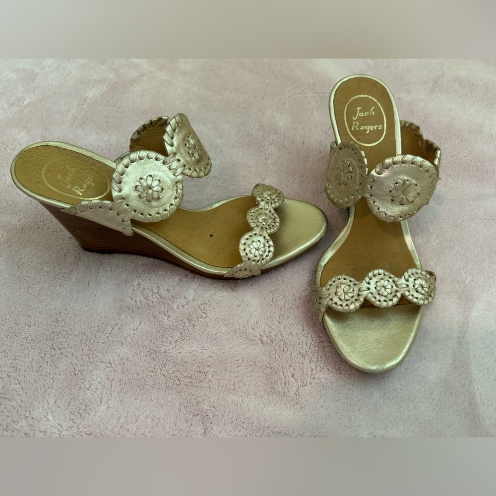 Jack Rogers Luccia Wedge, Platinum, Size 9